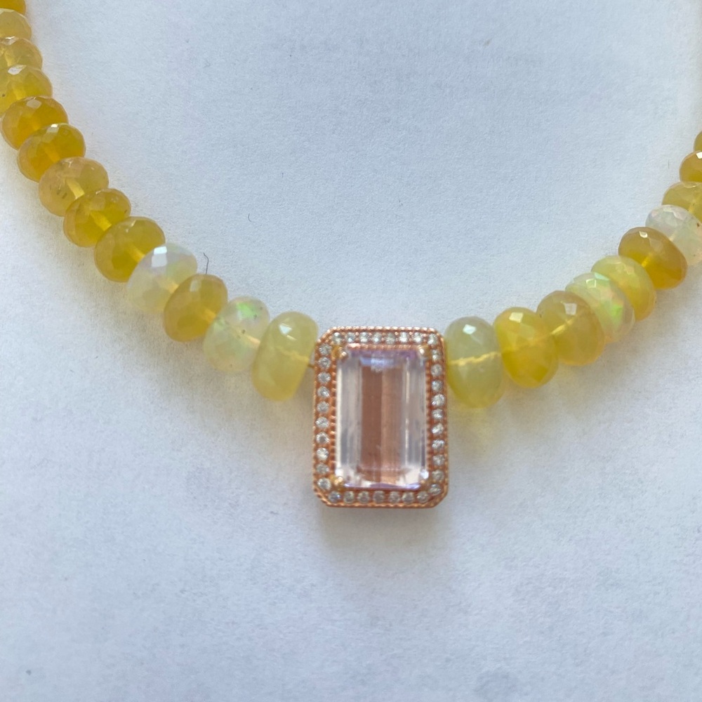 Jacquie Aiche Pave diamond and Kunzite center stone  rose-gold necklace.